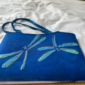 Vintage Dragonfly Beaded Blue Batik Handbag Purse NEW